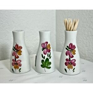Ceramica Franco Pozzi Italy Vintage Salt Pepper Shakers Toothpick Holder Set